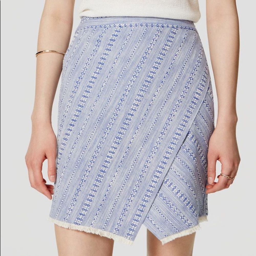 NWT LOFT Striped Tweed Fringed Wrap Skirt